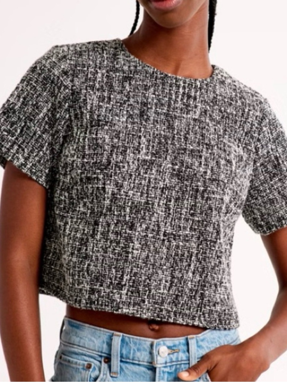 Abercrombie & Fitch Tweed Short-Sleeve Top - Black & White